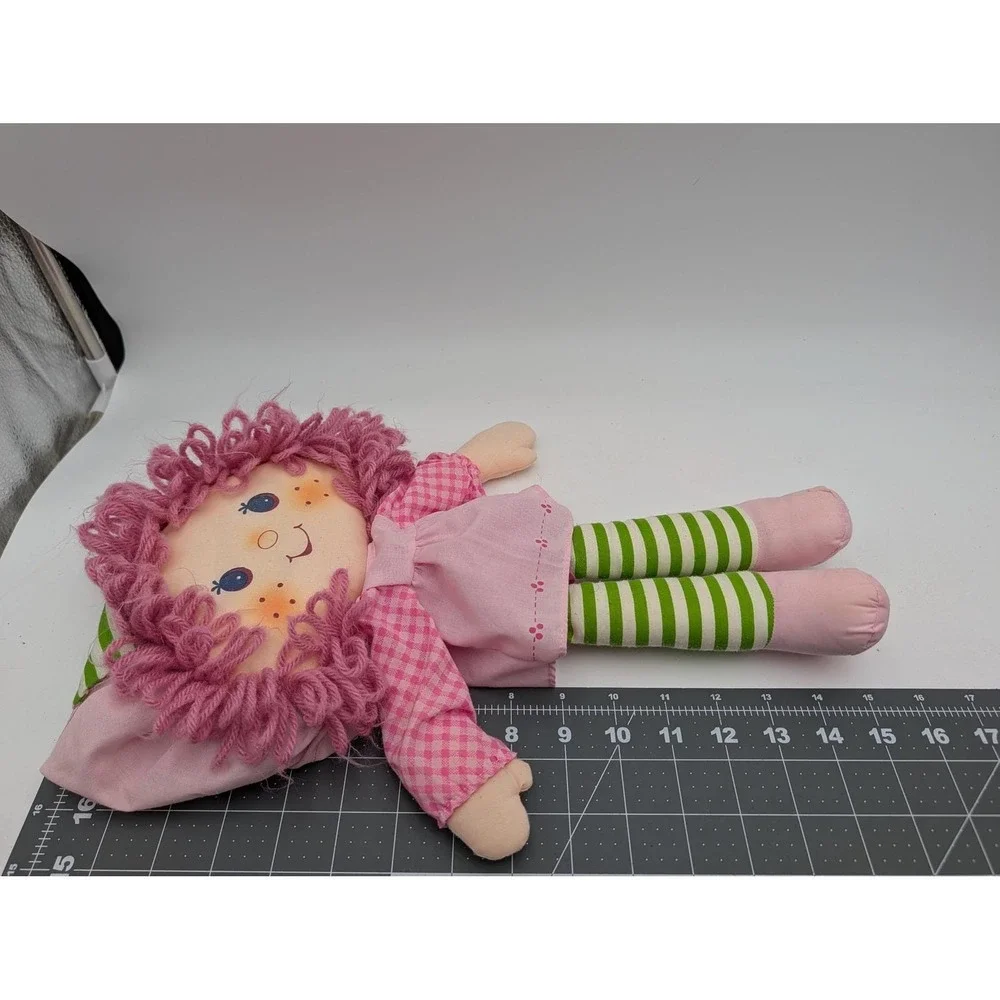 Raspberry‎ Tart Strawberry Shortcake Rag Doll Gingham Striped Yarn Hair 15 Inch